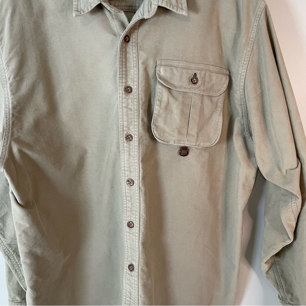 ORVIS Mens XXL Tan Cotton Chamois Button‎ Up Utility Work Shirt Outdoors Rugged - Picture 3 of 8